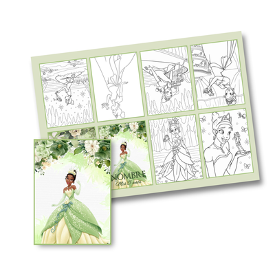 Juego imprimible editable - souvenir - mini libro para colorear princesa tiana