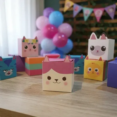 Pack x10 cajas cubo souvenir Gabby y la casa de muñecas 6 cm