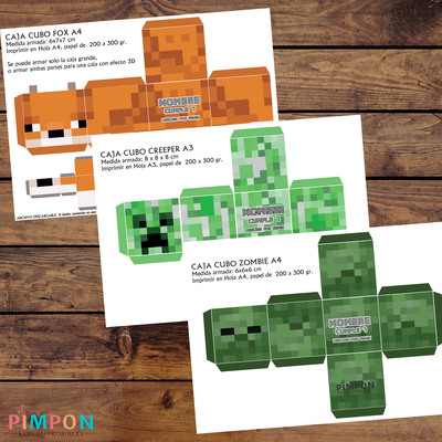 Kit Imprimible Personalizado Cajas Cubo Minecraft personajes