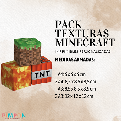 Kit Imprimible Personalizado Cajas Cubo Minecraft TEXTURAS