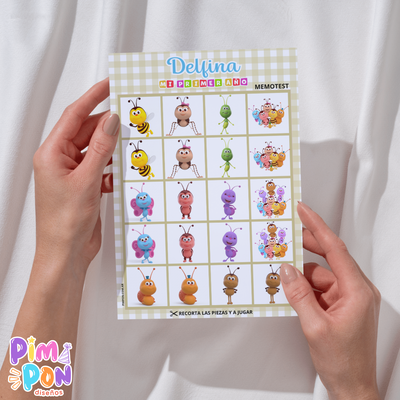 Juego imprimible - souvenir - memotest bichikids