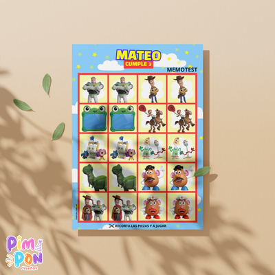 Juego imprimible - souvenir - memotest toy story 5