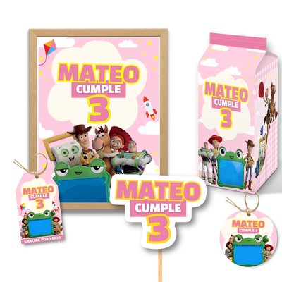 kit imprimible personalizado - toy story 5 rosa