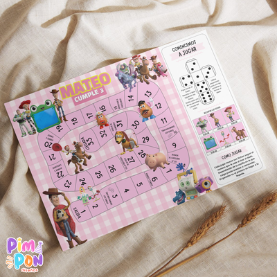 Juego imprimible - souvenir - juego de la oca toy story 5 rosa