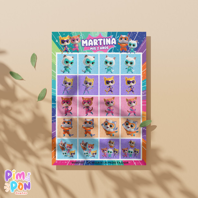 Juego imprimible - souvenir - memotest super gatitos