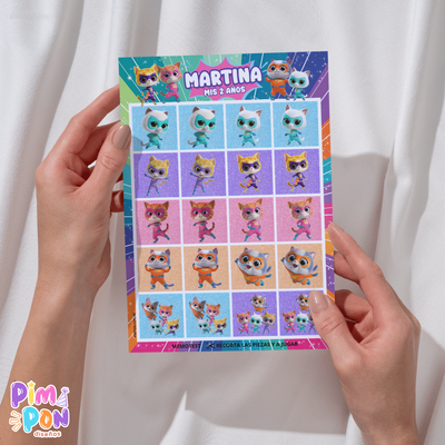 Juego imprimible - souvenir - memotest super gatitos
