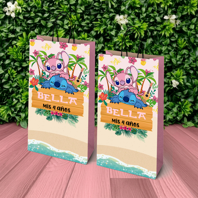 pack x 10 unidades - BOLSITAS GOLOSINAS - stitch y angel rosa