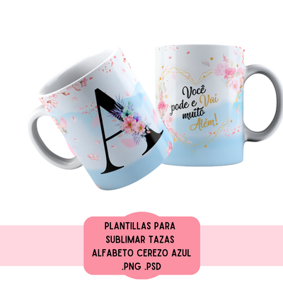 Plantillas Para Sublimar Tazas - Imprimible - Abecedario - Alfabeto - Cerezo azul