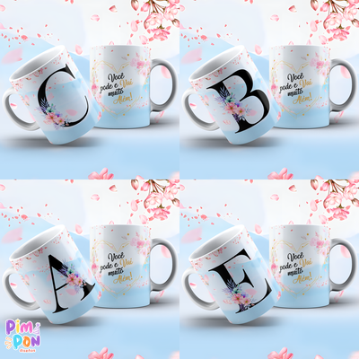 Plantillas Para Sublimar Tazas - Imprimible - Abecedario - Alfabeto - Cerezo azul
