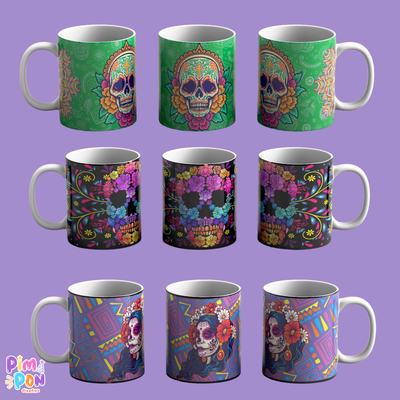 Plantillas Para Sublimar Tazas - Imprimible - dia de los muertos