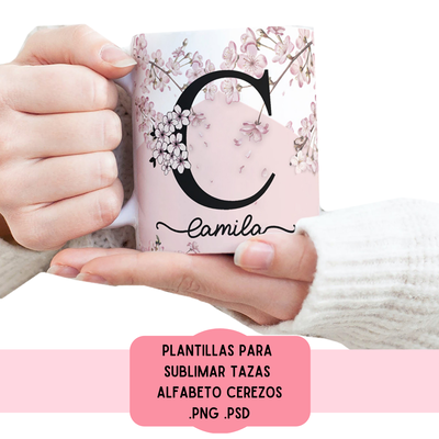Plantillas Para Sublimar Tazas - Imprimible - Abecedario - Alfabeto - cerezo