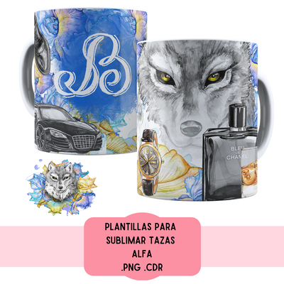 Plantillas Para Sublimar Tazas - Imprimible - Abecedario - Alfabeto - lobo alfa