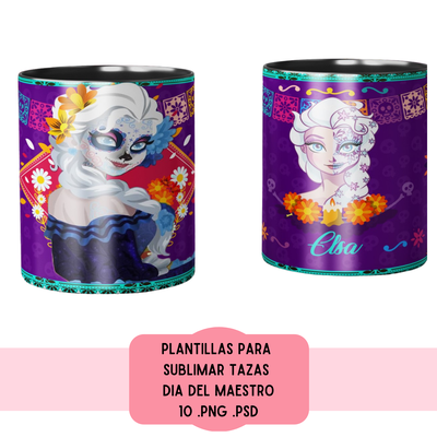 Plantillas Para Sublimar Tazas - Imprimible - dia de los muertos disney