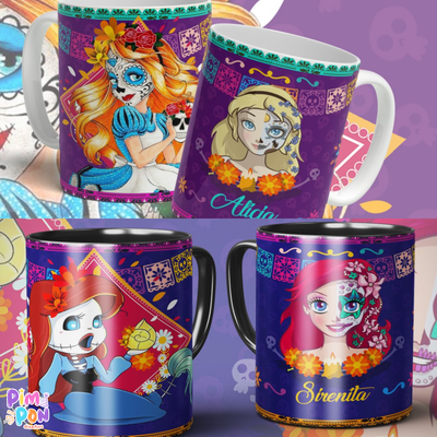 Plantillas Para Sublimar Tazas - Imprimible - dia de los muertos disney