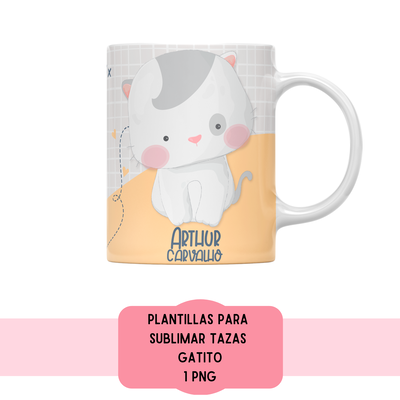 Plantillas Para Sublimar Tazas - Imprimible - gatito