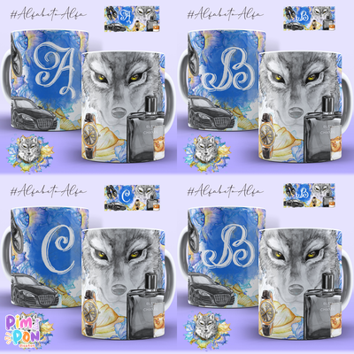Plantillas Para Sublimar Tazas - Imprimible - Abecedario - Alfabeto - lobo alfa
