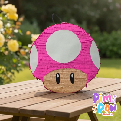 piñata artesanal - SUPER MARIO - HONGO ROSA