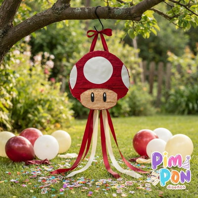 piñata artesanal - SUPER MARIO - HONGO ROJO