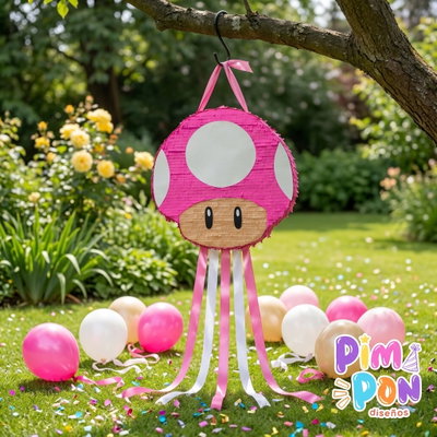piñata artesanal - SUPER MARIO - HONGO ROSA