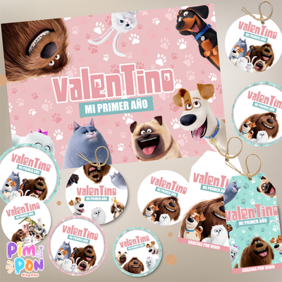 kit imprimible personalizado - LA VIDA SECRETA DE TUS MASCOTAS ROSA
