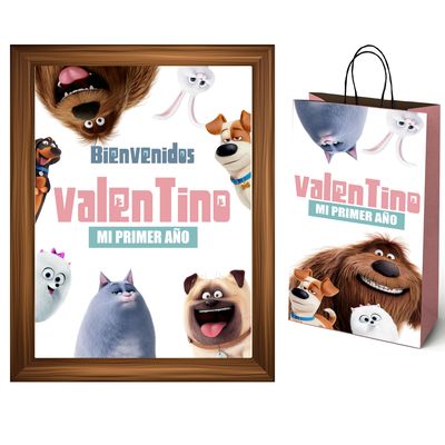 kit imprimible personalizado - LA VIDA SECRETA DE TUS MASCOTAS ROSA