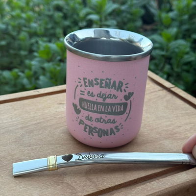 Mate Acero Personalizado + Bombilla