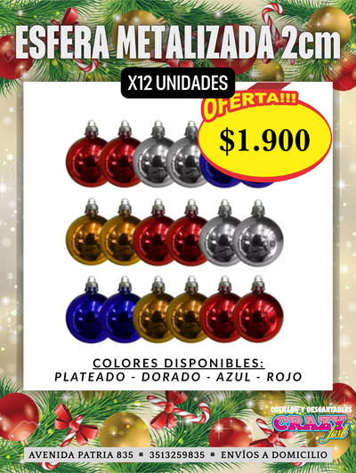 ESFERA METALIZADA 2cm (x12 Unidades)