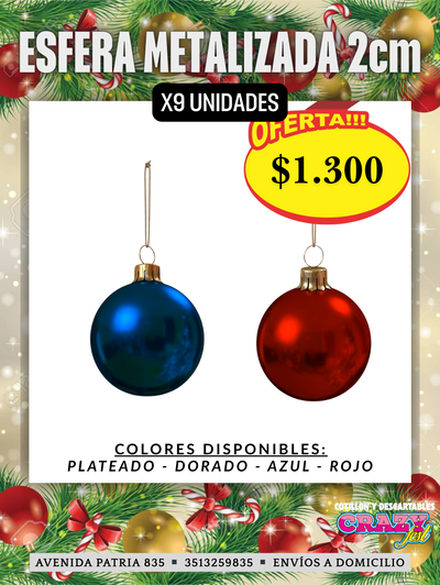 ESFERA METALIZADA 2cm (x9 Unidades)