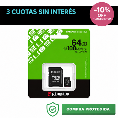 Tarjeta MicroSD Kingston Canvas Select Plus 64GB