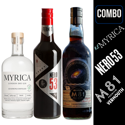 COMBO FERNET NERO 53 PREMIUM + M81 VERMOUTH ROSSO + MYRICA GIN LONDON DRY