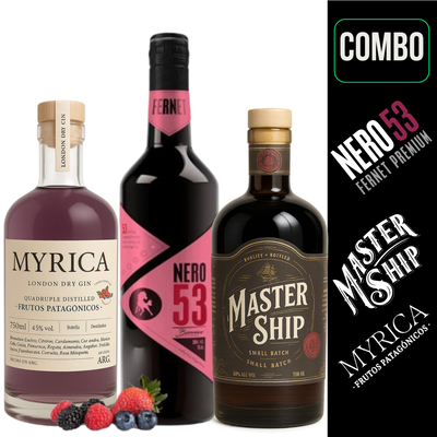 COMBO FERNET NERO 53 BERRIES + MYRICA GIN FRUTOS PATAGONICOS + LICOR MASTERSHIP
