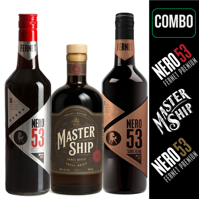 COMBO FERNET NERO 53 PREMIUM + FERNET NERO 53 BARREL BLEND + LICOR MASTERSHIP