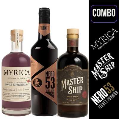 COMBO FERNET NERO53 BARREL BLEND + LICOR MASTERSHIP + MYRICA GIN FRUTOS PATAGONICOS