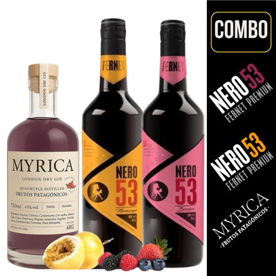 COMBO FERNET NERO 53 MARACUYA + MYRICA GIN FRUTOS PATAGONICOS + FERNET NERO 53 BERRIES