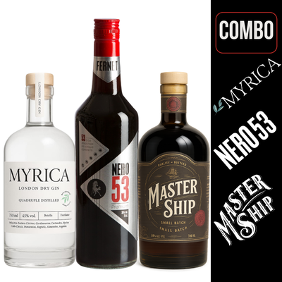COMBO FERNET NERO 53 PREMIUM + MYRICA GIN LONDON DRY + LICOR MASTERSHIP