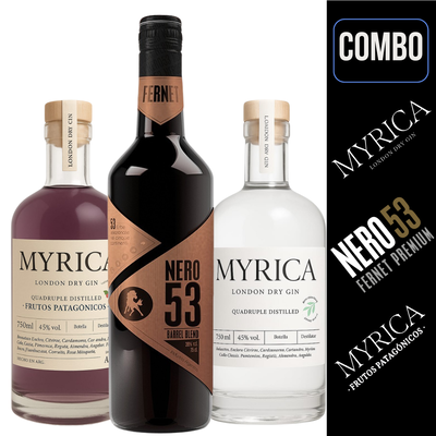 COMBO FERNET NERO 53 BARREL BLEND + MYRICA GIN LONDON DRY + MYRICA GIN FRUTOS PATAGONICOS
