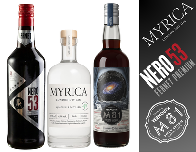 COMBO FERNET NERO 53 PREMIUM + M81 VERMOUTH ROSSO + MYRICA GIN LONDON DRY