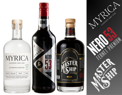 COMBO FERNET NERO 53 PREMIUM + MYRICA GIN LONDON DRY + LICOR MASTERSHIP