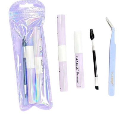 Kit pegamento, fijador, pinza, removedor y cepillo pestañas