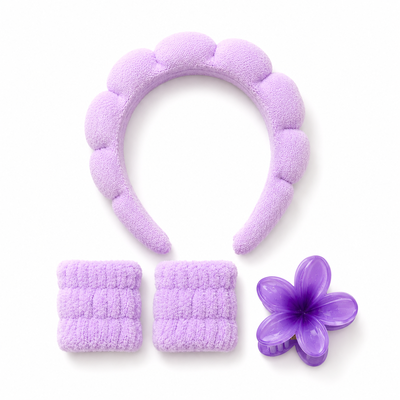 Kit vincha y muñequeras skincare + broche