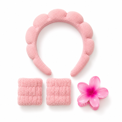 Kit vincha y muñequeras skincare + broche