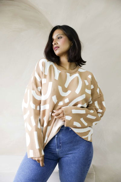 Art.620- Sweater Oversize con Diseño de 'Formas' de Doble Hilo Bremer