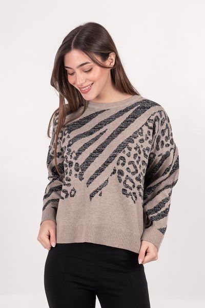 Art.630- Sweater Boxy Double Animal Print