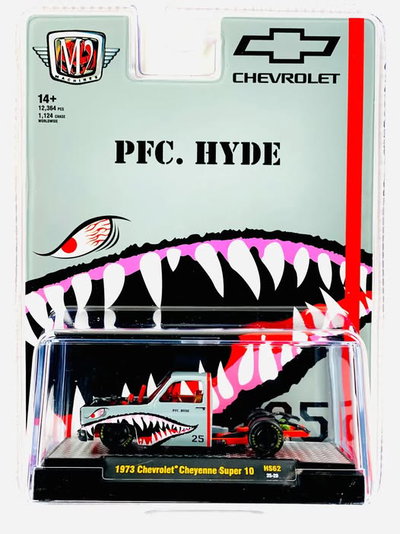 M2 Machines 1:64 1973 Chevrolet Cheyenne Super 10 “PFC. HYDE” Shark Face