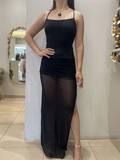 VESTIDO LARGO MICROTULL ESPALDA DESCUBIERTA