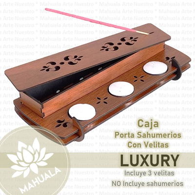 Caja Porta Sahumerios con 3 velitas LUXURY