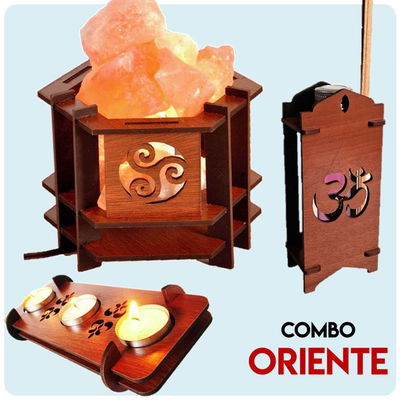 Combo ORIENTE - "Lámpara De Sal + Difusor Aromas + Fanal Portavelas" - MAHUALA