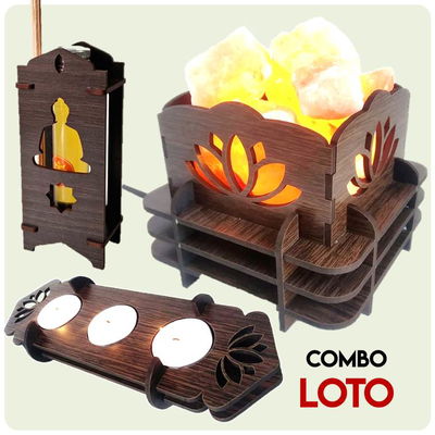Combo LOTO - "Lámpara De Sal + Difusor Aromas + Fanal Portavelas" - MAHUALA