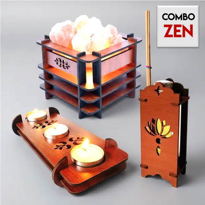 Combo ZEN - "Lámpara De Sal + Difusor de Aromas + Fanal con velas" - MAHUALA