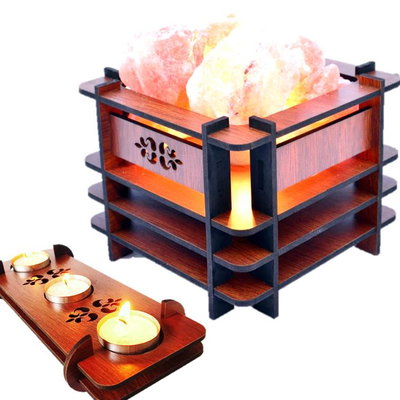 Lámpara de Sal del Himalaya + Fanal con Velas - Modelo ZEN